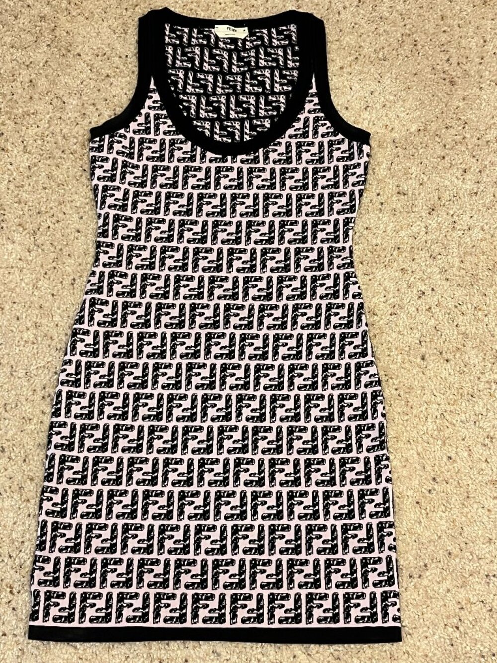 Fendi FF Logo Knit Mini Dress Pinkish/Black Sleeveless Bodycon IT 38